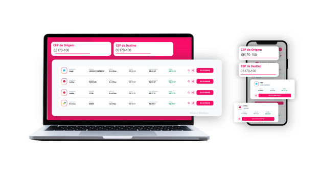 Plataforma Elas Mandam Envios em laptop e celular